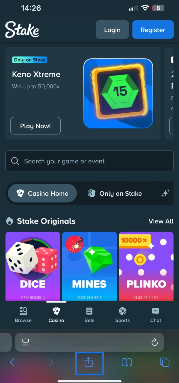 Safari Share button example