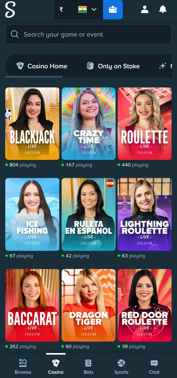 Mobile casino game categories