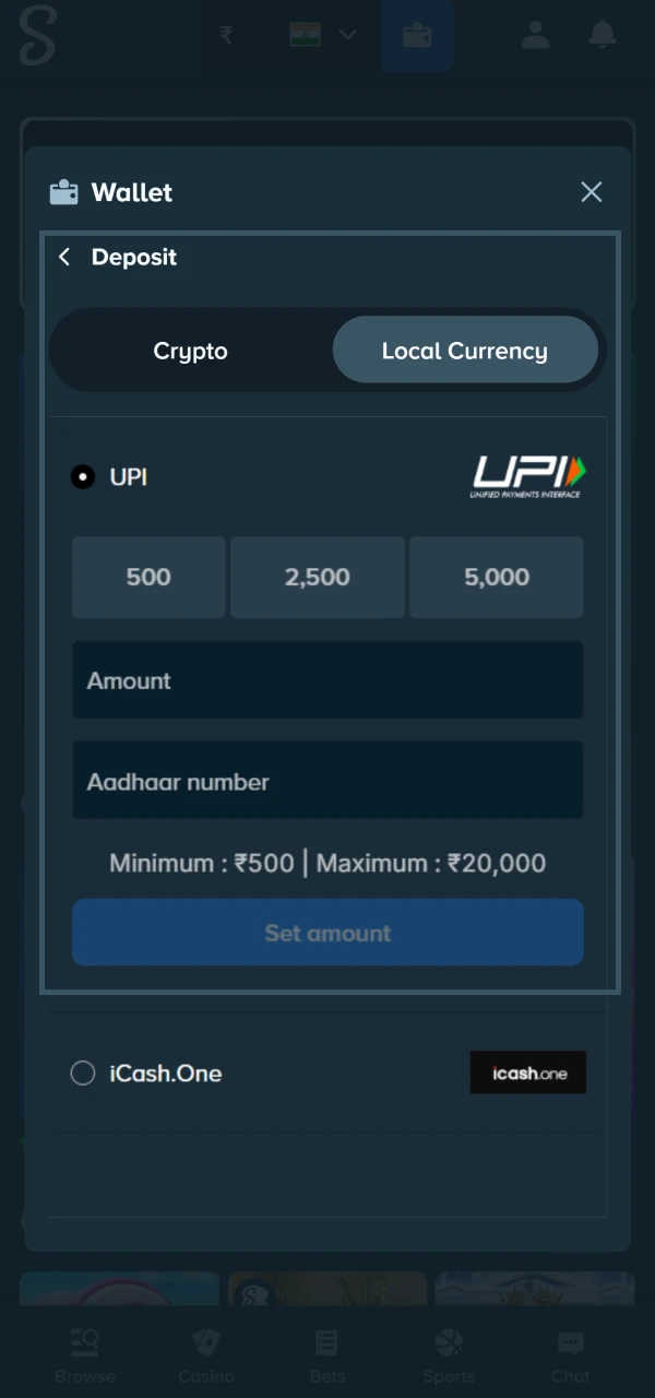 Blackjack guide wallet deposit screenshot