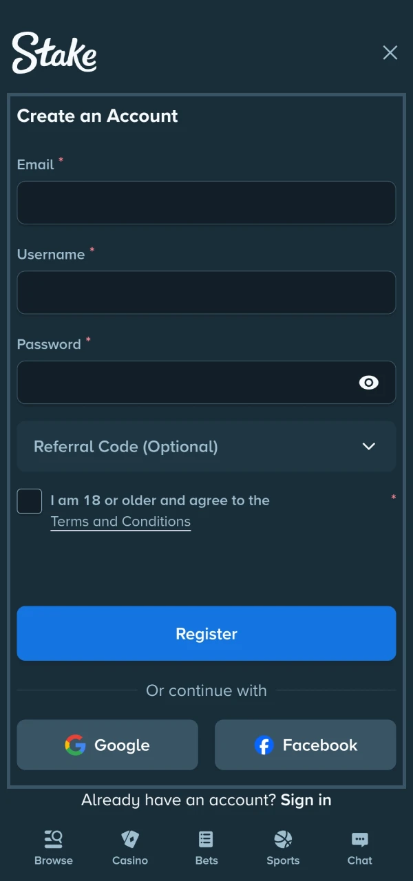 Account registration screenshot in the blackjack guide