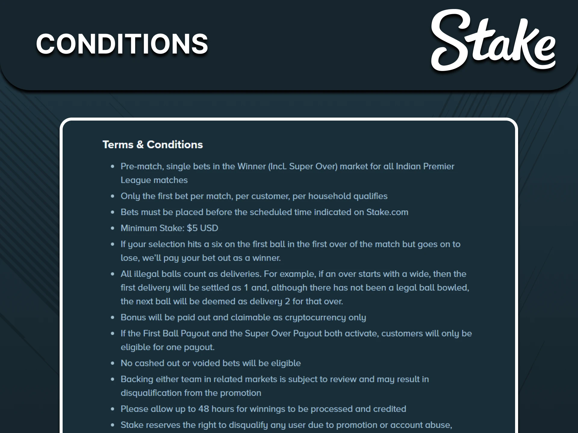 Stake bonus conditions illustration