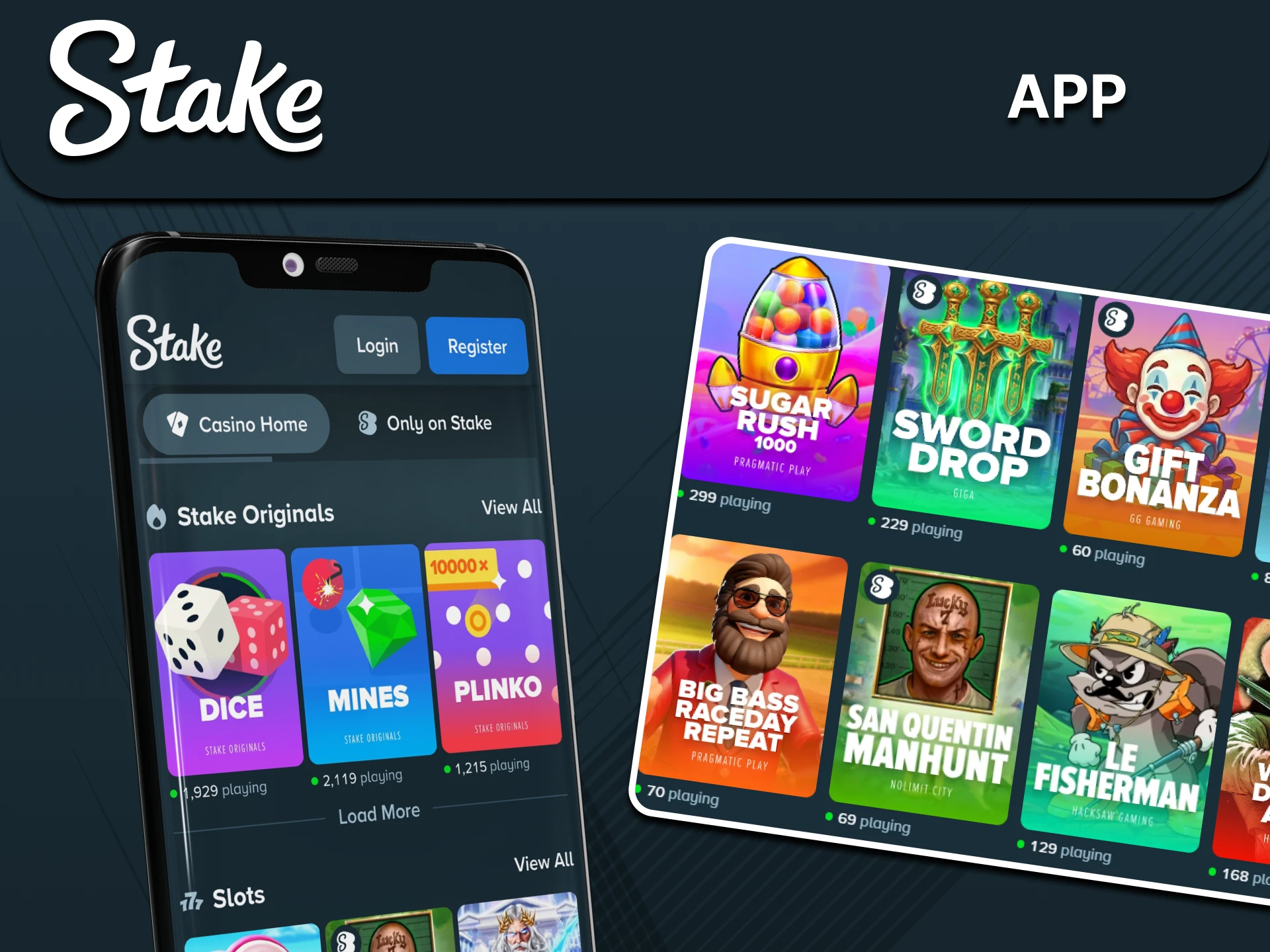 Stake casino interface on a mobile screen
