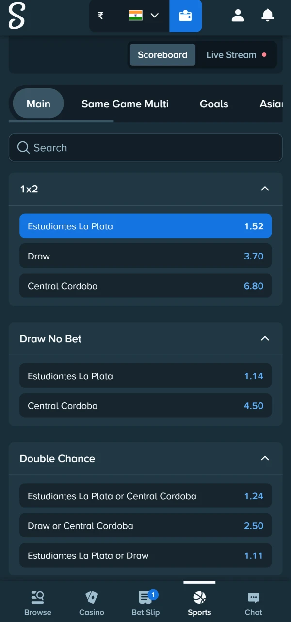Bet slip confirmation example