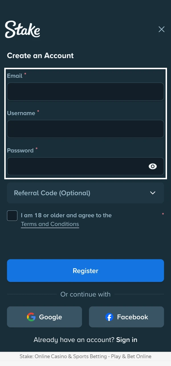 Stake registration form example