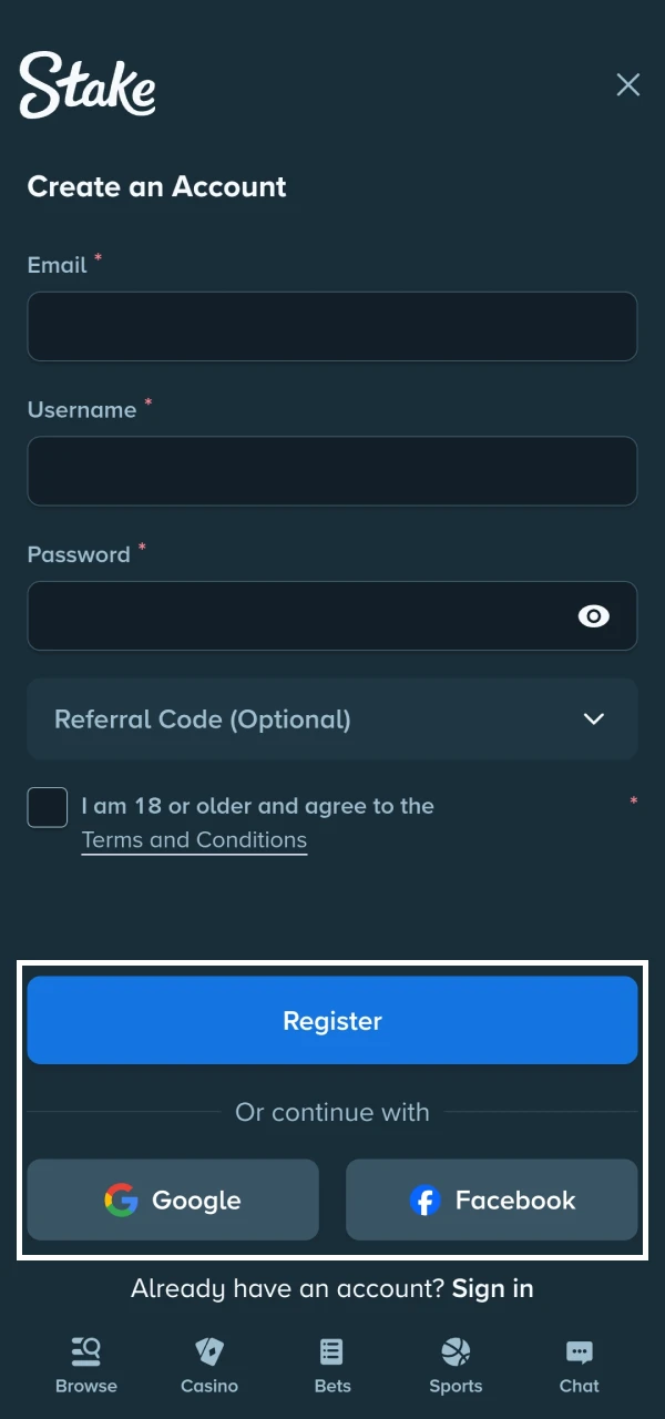 Poker guide account registration screenshot