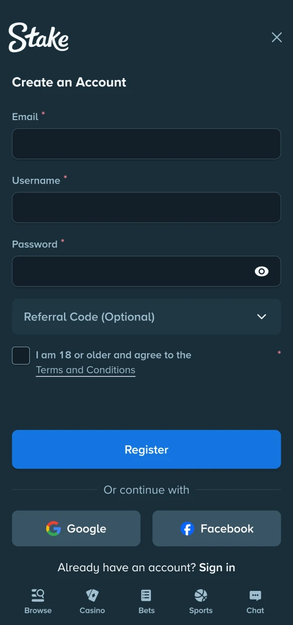 Account registration screen beside the slots guide