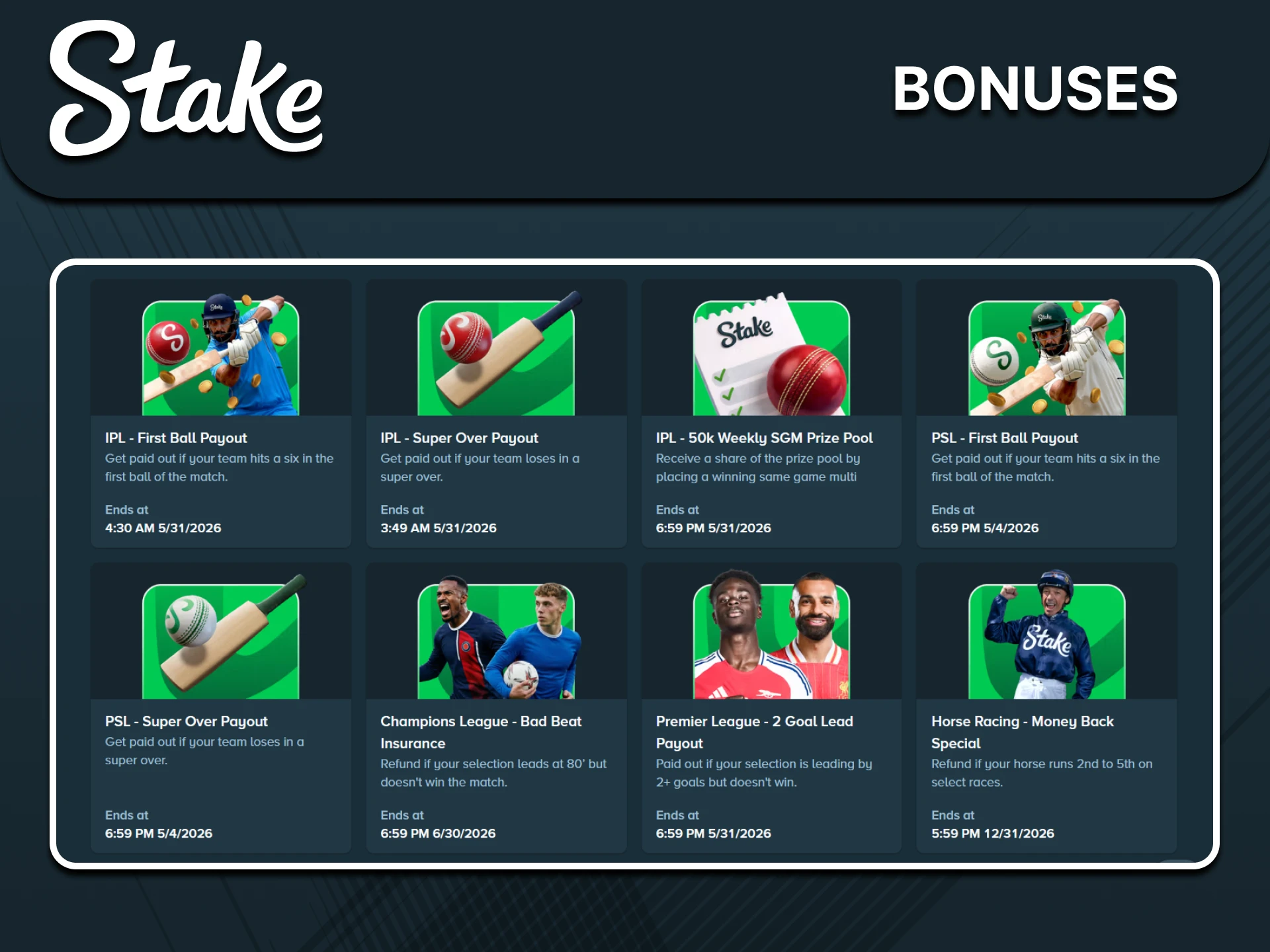 Stake sports promotion screen example