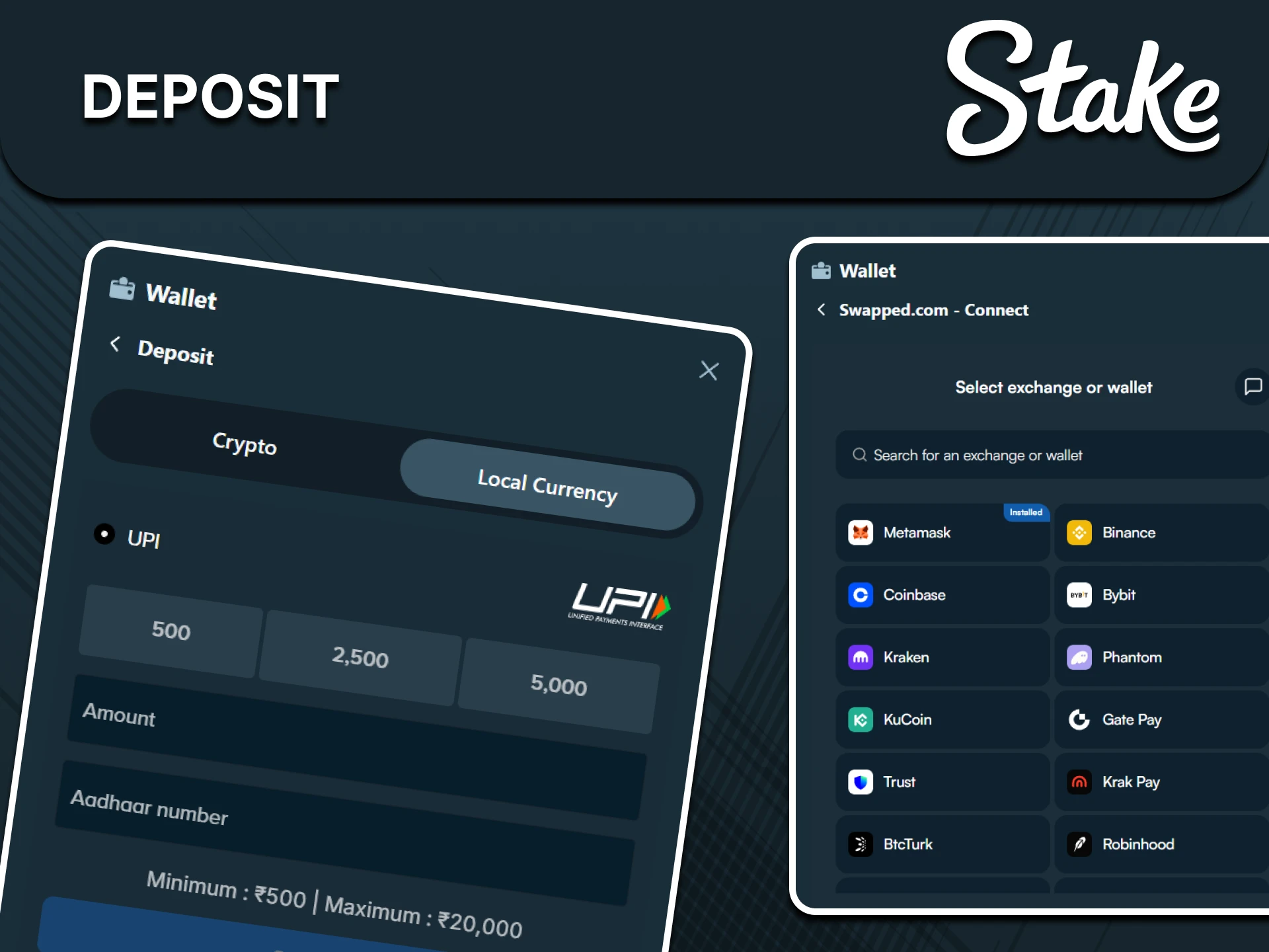 Stake wallet deposit screen example