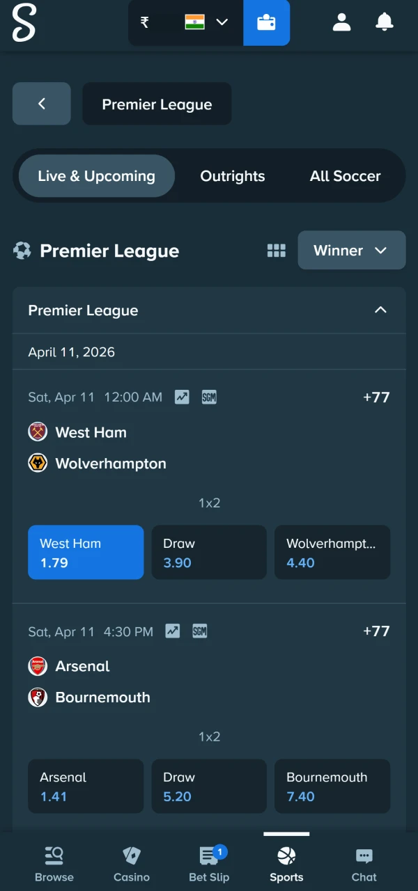 Stake sports bet slip screenshot