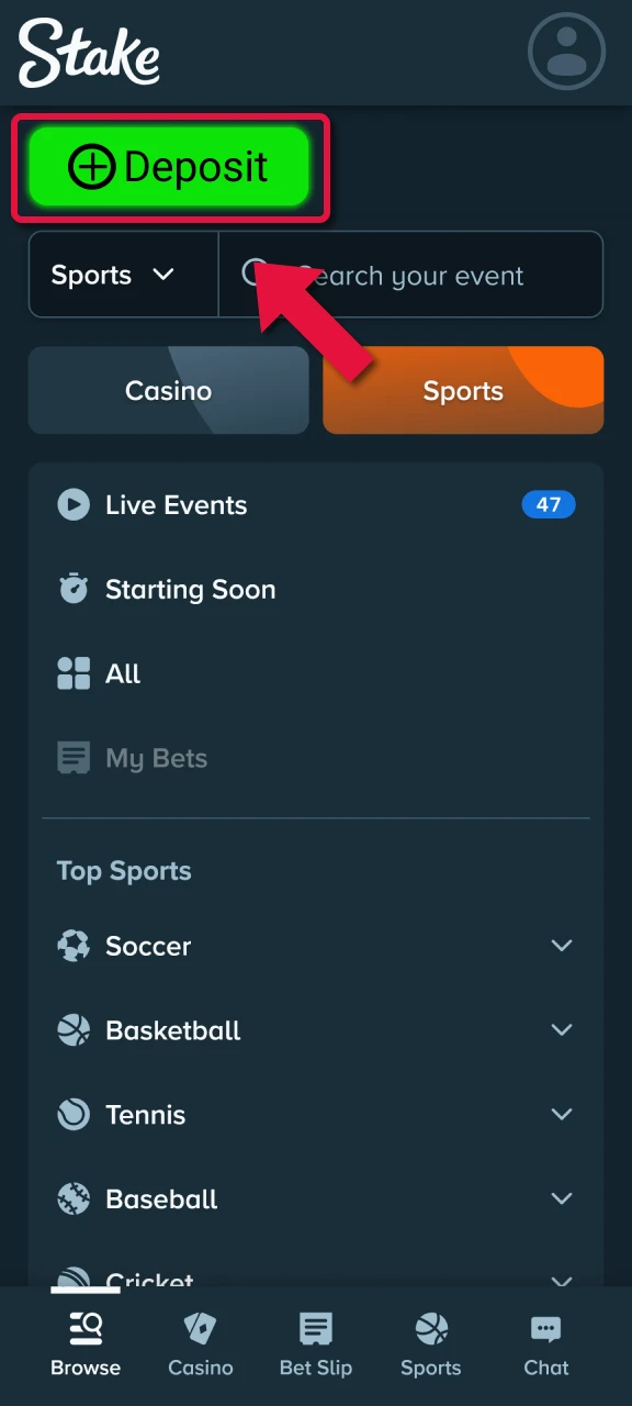 Stake mobile wallet screen example