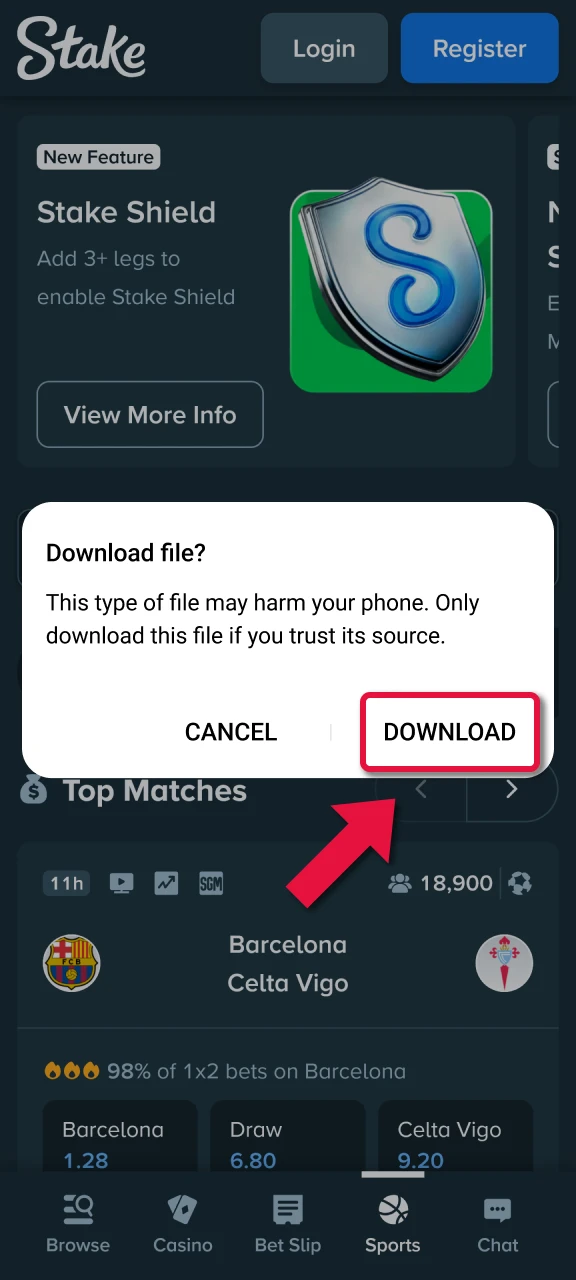 Stake mobile installation screen example