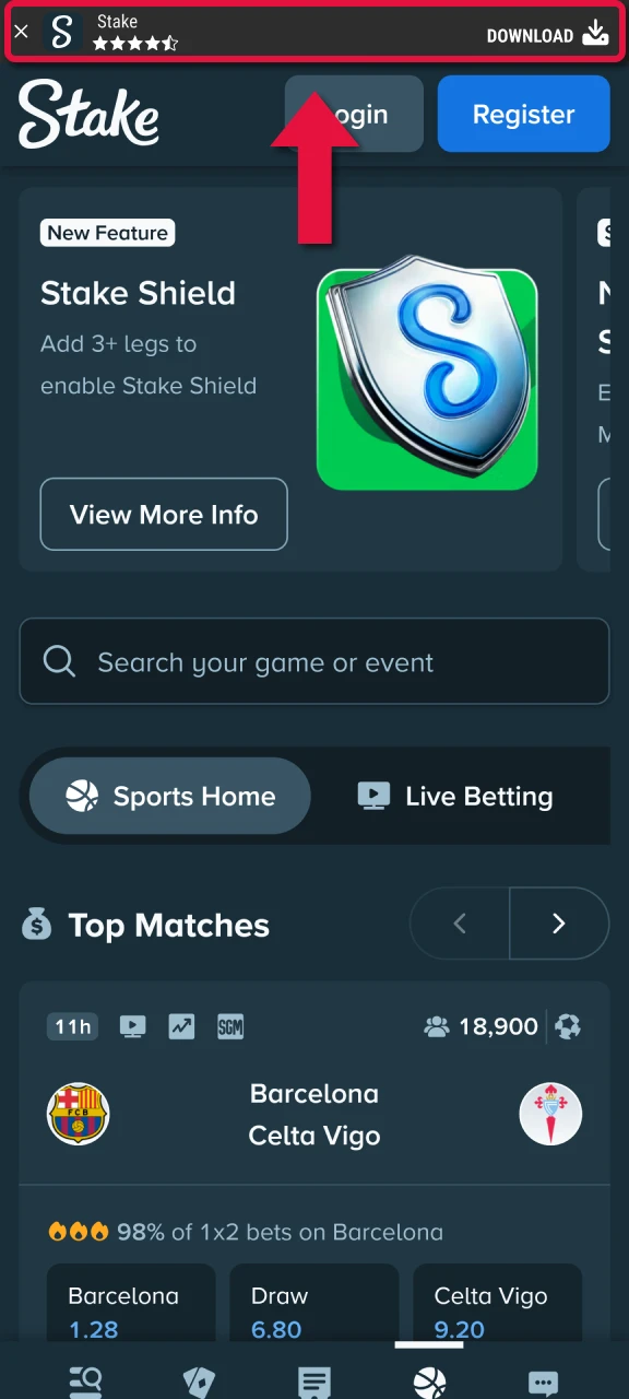Stake mobile guide screen example