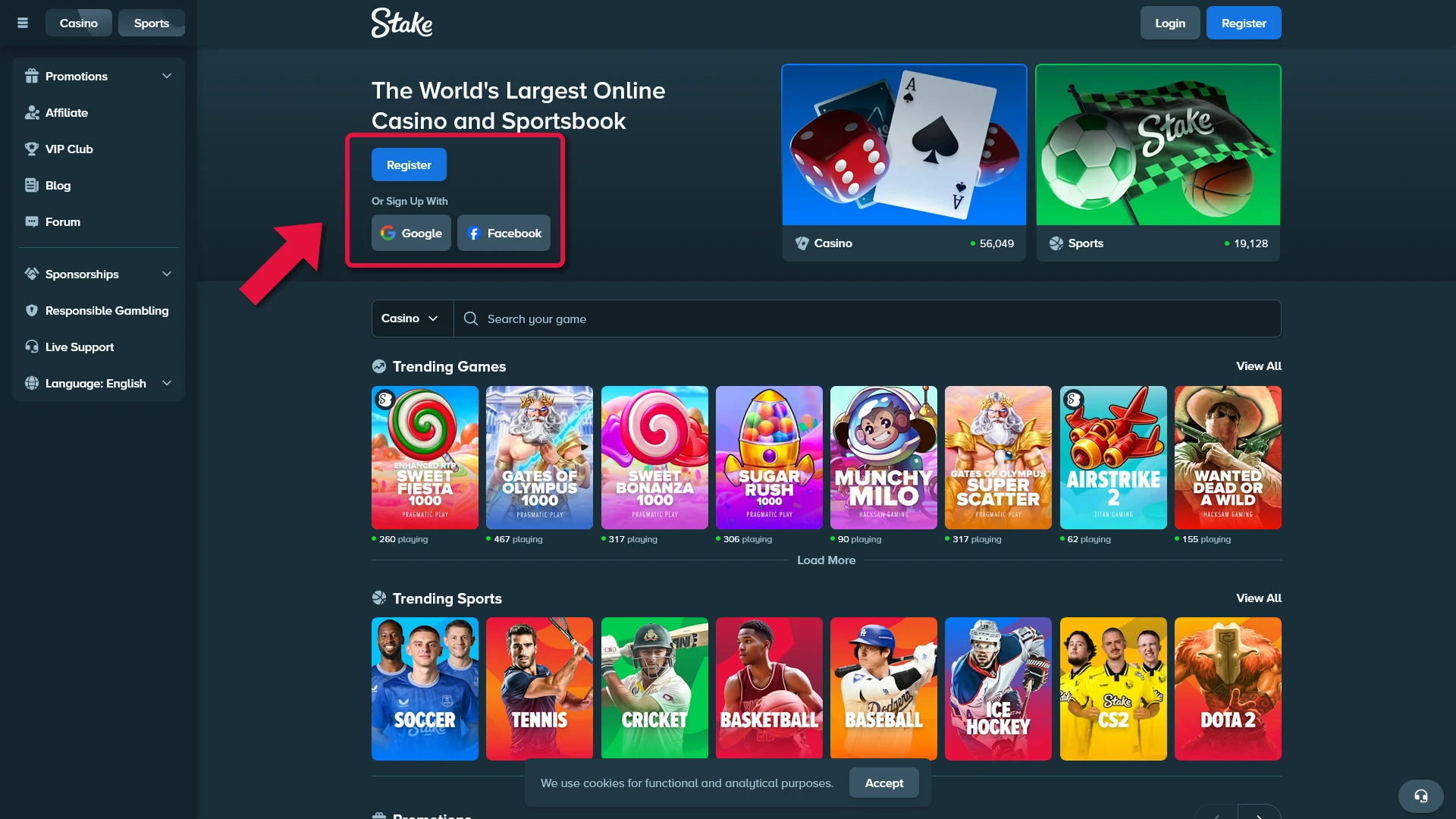 Stake registration screen example