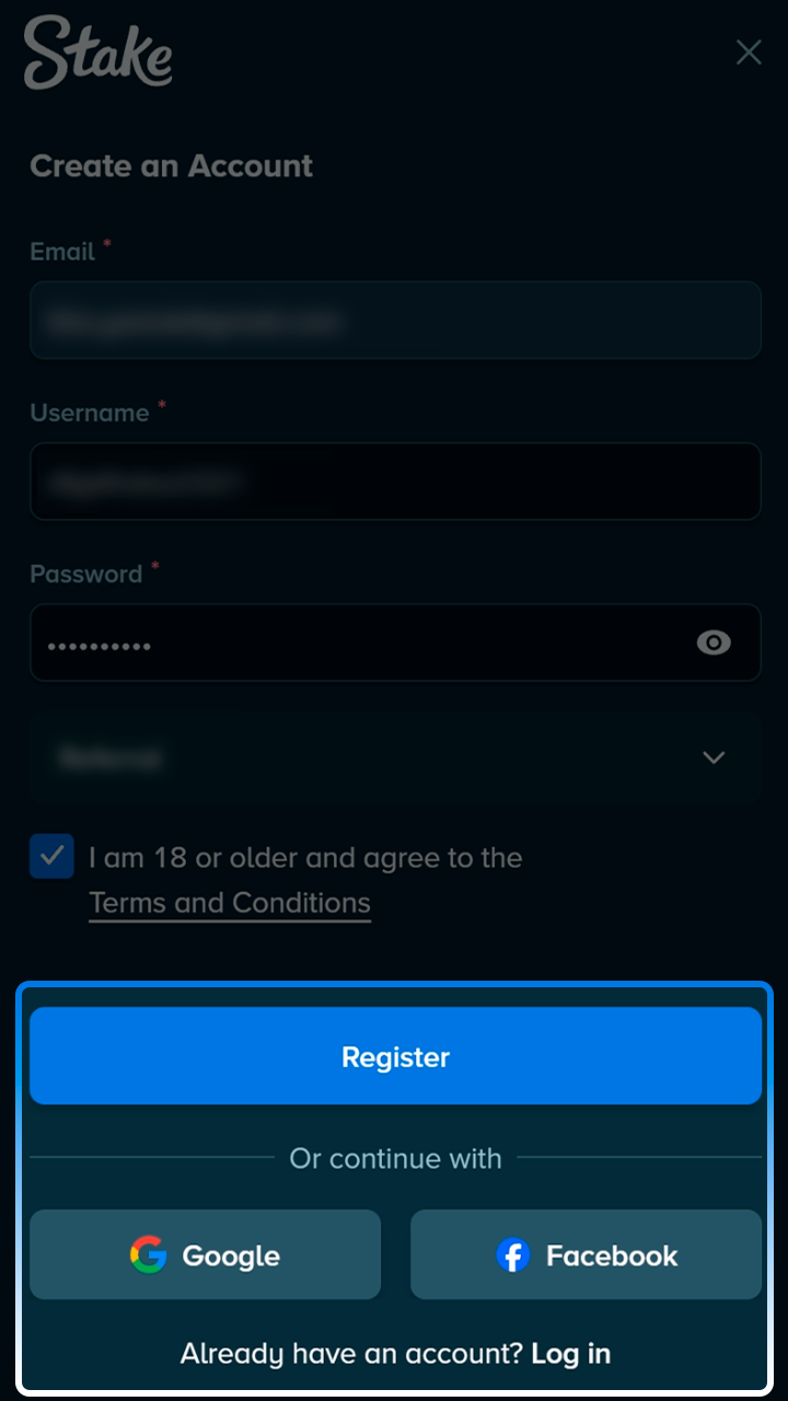 Stake account screen in the golf guide
